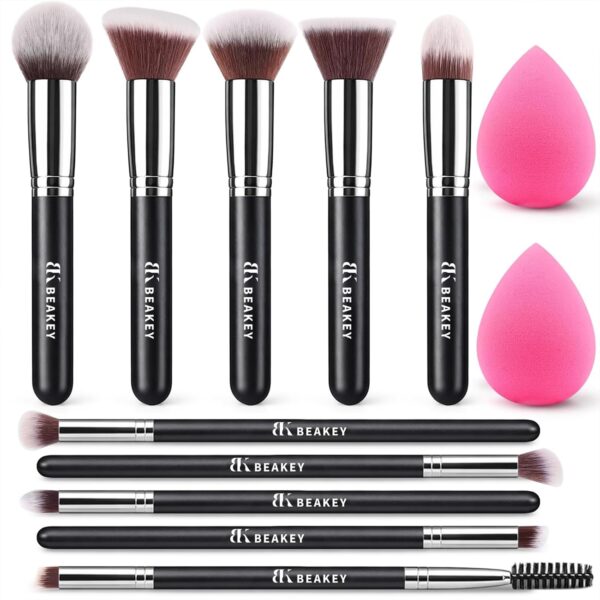 BEAKEY Makeup Brushes Set with 2 Blender Sponges